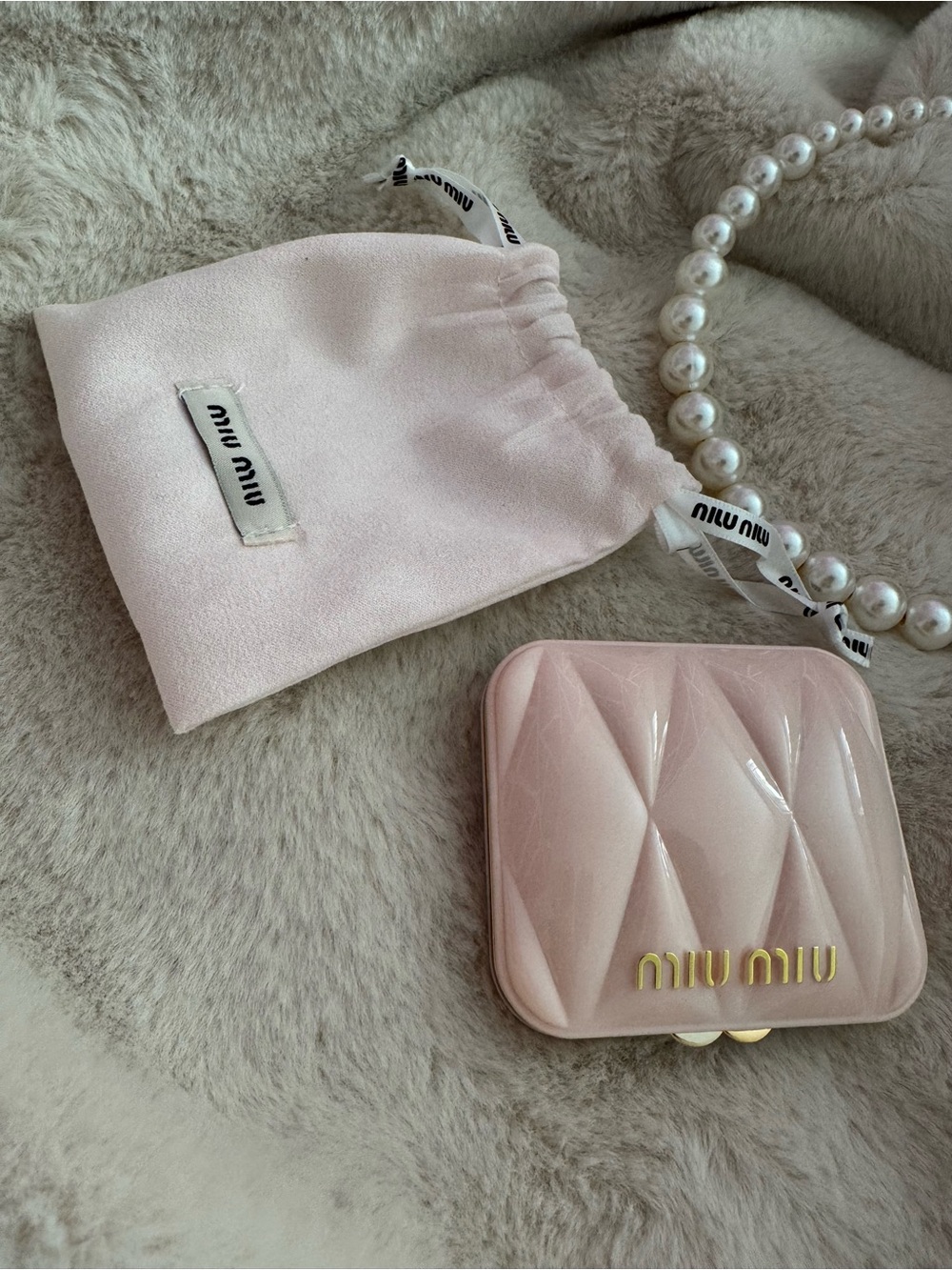 Miu Miu Pink Quilted Compact Bag double sided mirror